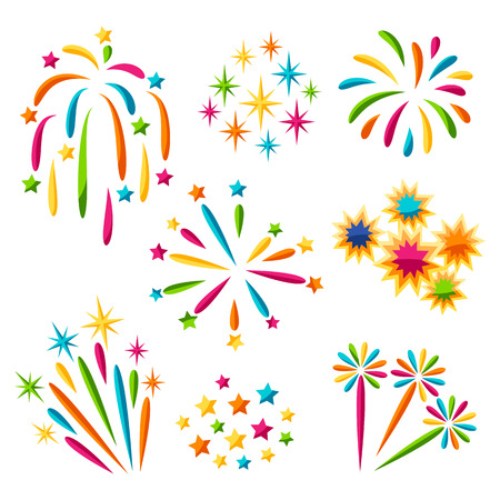 Set of bright colorful fireworks and salute.のイラスト素材