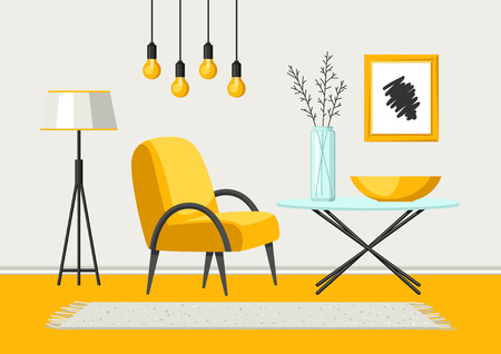 Interior living room. Furniture and home decor. Illustration in flat style.のイラスト素材