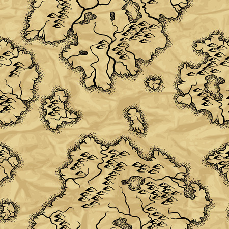 Seamless pattern with old nautical map. Islands with rivers and mountains.のイラスト素材