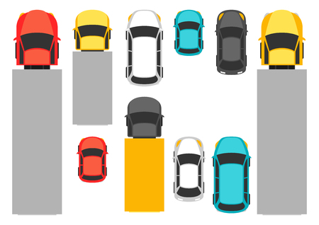 Set of top view various cars. Trucks, sedans and other transport.のイラスト素材