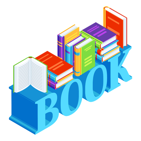 Isometric word with books. Education or bookstore illustration in flat design style.のイラスト素材