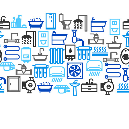 Plumbing seamless pattern. Background for sanitary engineering shop. Sale, service and installation.のイラスト素材
