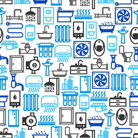 Plumbing seamless pattern. Background for sanitary engineering shop. Sale, service and installation.のイラスト素材