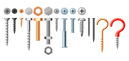 Set of bolts nuts nails. Various iron screws collection.のイラスト素材