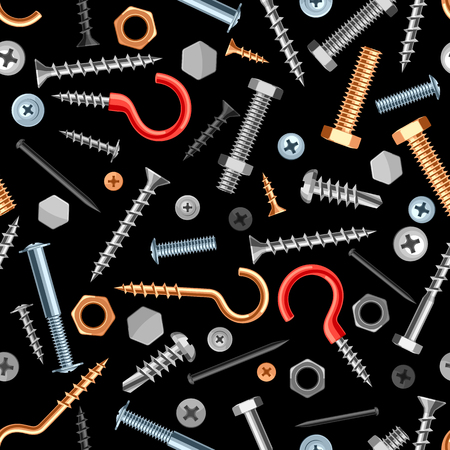 Seamless pattern with bolts nuts nails. Various iron screws collection.のイラスト素材