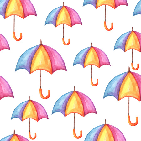 Aquarelle seamless pattern with umbrellas. Watercolor autumn background.の写真素材