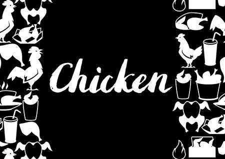 Fast food fried chicken meat. Background with legs, wings and basket.のイラスト素材