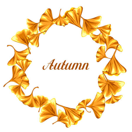 Wreath with ginkgo biloba leaves. Natural illustration of autumn leaves.のイラスト素材