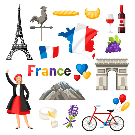 France icons set. French traditional symbols and objects.のイラスト素材
