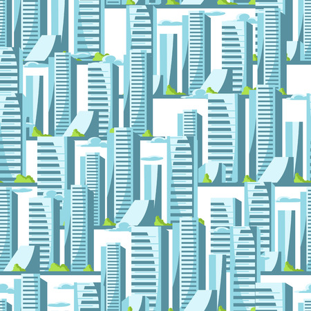 City skyscrapers seamless pattern in blue colors. Cityscape illustration for construction and tourism business.のイラスト素材