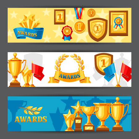 Awards and trophy banners. Reward items for sports or corporate competitions.のイラスト素材