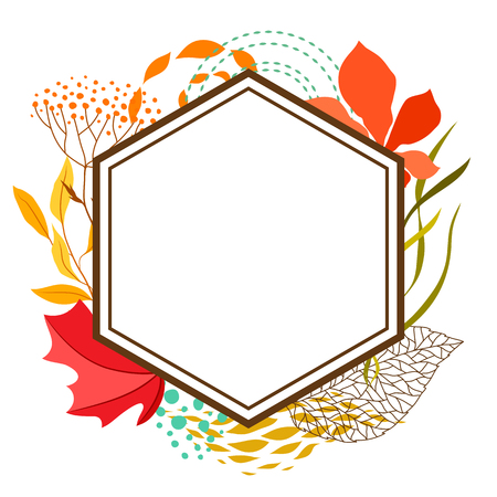 Frame with falling leaves. Natural illustration of autumn foliage.のイラスト素材