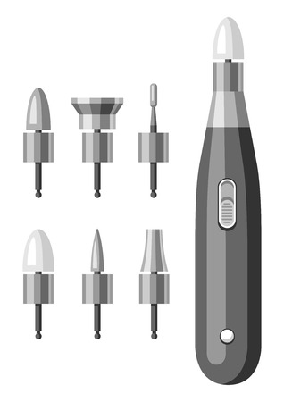 Nail drill and bits for manicure. Professional electric machine.のイラスト素材