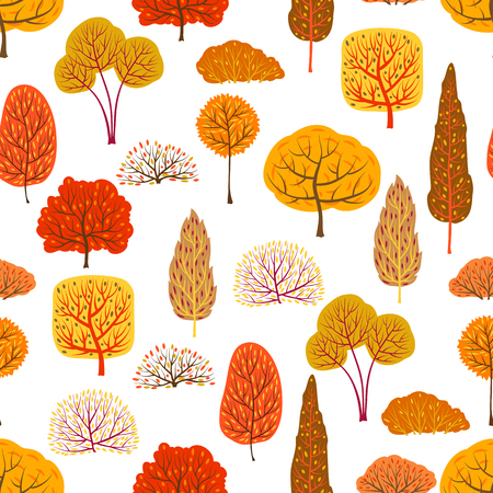 Seamless pattern with autumn stylized trees. Landscape seasonal illustration.のイラスト素材