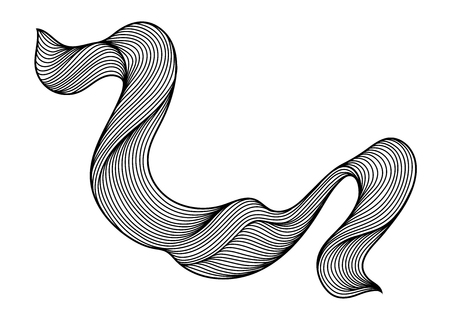 Wave hair line curl. Monochrome stripes black and white texture.のイラスト素材