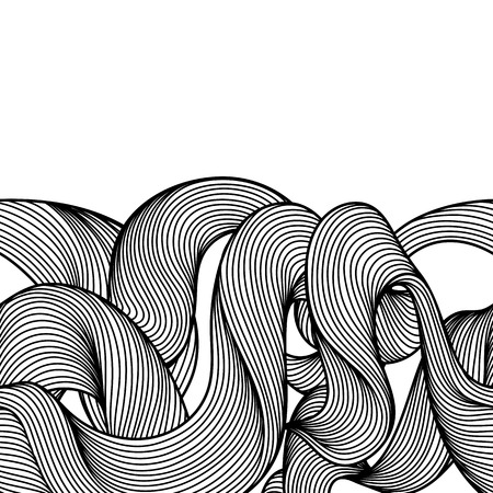 Seamless wave hair line pattern. Monochrome stripes black and white texture.のイラスト素材
