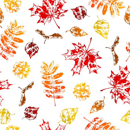 Seamless pattern with printed leaves. Art illustration of autumn foliage.のイラスト素材