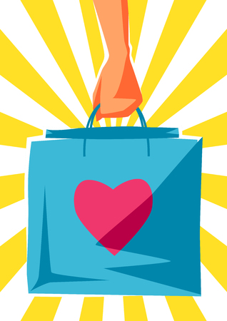 Hand with package. Shopping illustration in retro style.のイラスト素材