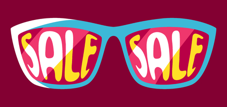 Sunglasses with sale. Shopping illustration in retro style.のイラスト素材