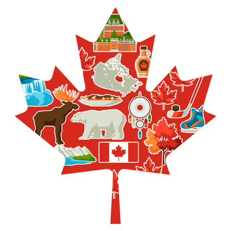 Canada background design. Canadian traditional symbols and attractions.のイラスト素材
