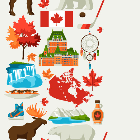 Canada seamless pattern. Canadian traditional symbols and attractions.のイラスト素材