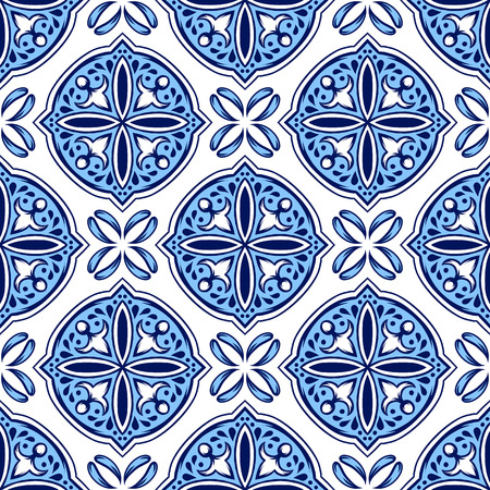 Italian tile pattern. Ethnic folk ornament. Mexican talavera, portuguese azulejo or spanish majolica.のイラスト素材