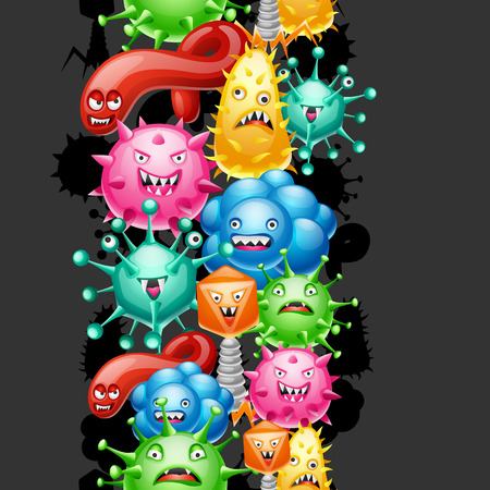 Seamless pattern with little angry viruses, microbes and monsters.のイラスト素材