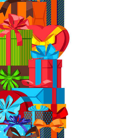Seamless celebration pattern with colorful gift boxes.のイラスト素材