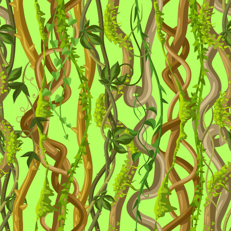 Twisted wild lianas seamless pattern. Jungle vines plants. Woody natural tropical rainforest.のイラスト素材