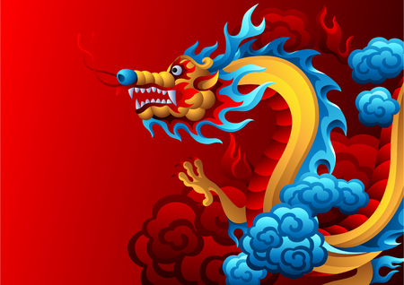 Background with Chinese dragon. Traditional China symbol. Asian mythological color animal.のイラスト素材