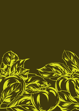 Background with apples and leaves. Stylized hand drawn fruits.のイラスト素材