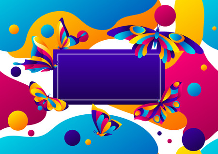 Frame design with butterflies. Colorful bright abstract insects.のイラスト素材