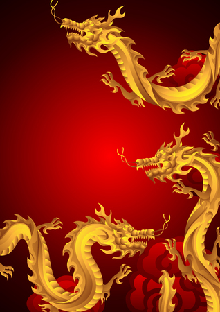 Background with Chinese dragons. Traditional China symbol. Asian mythological golden animals.のイラスト素材