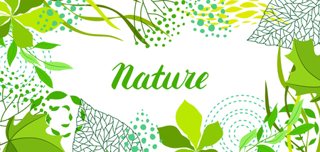 Background of stylized green leaves for greeting cards. Nature illustration.のイラスト素材
