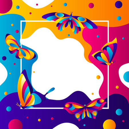 Frame design with butterflies. Colorful bright abstract insects.のイラスト素材
