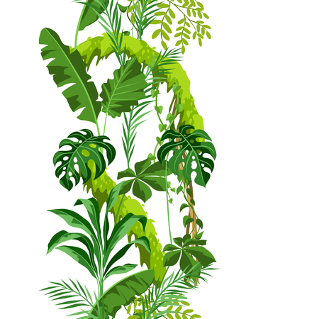 Seamless pattern with jungle plants. Tropical leaves. Woody natural rainforest.のイラスト素材