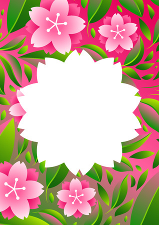 Background with sakura or cherry blossom. Floral japanese ornament of blooming flowers and leaves.のイラスト素材