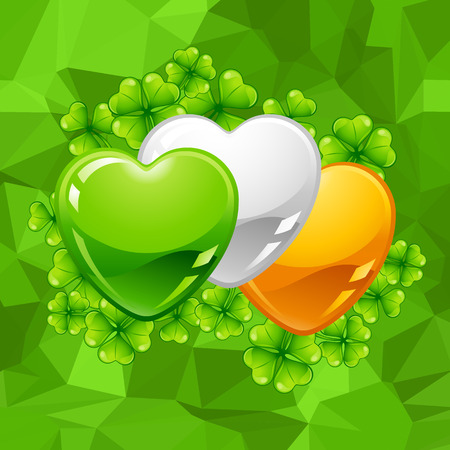 Saint Patricks Day greeting card. Holiday illustration with Irish flag hearts and clover.のイラスト素材