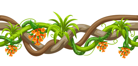 Twisted wild liana branch seamless pattern. Jungle vines plant. Woody natural tropical rainforest.のイラスト素材
