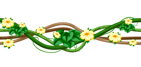 Twisted wild liana branch seamless pattern. Jungle vines plant. Woody natural tropical rainforest.のイラスト素材