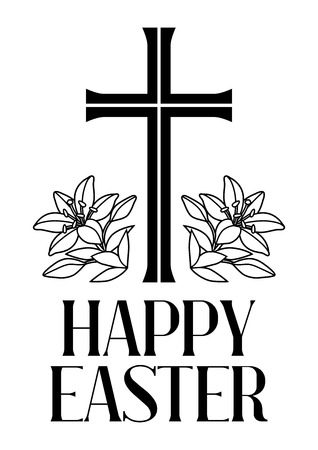 Happy Easter concept illustration. Cross and lilies. Greeting card. with religious symbol of faith.のイラスト素材