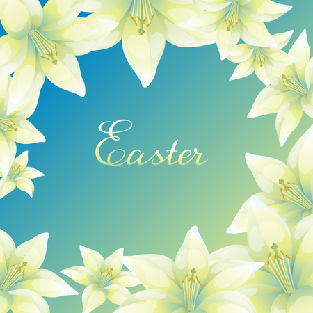 Easter illustration. Greeting card with lilies. Religious symbol of faith.のイラスト素材