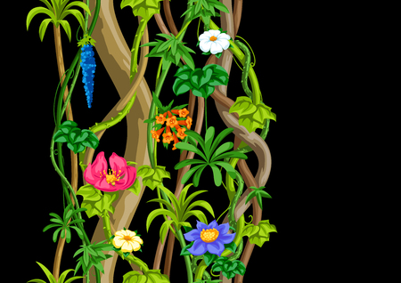 Twisted wild liana branch seamless pattern. Jungle vines plant. Woody natural tropical rainforest.のイラスト素材