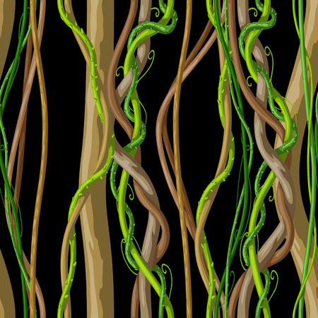 Twisted wild liana branch seamless pattern. Jungle vines plant. Woody natural tropical rainforest.のイラスト素材