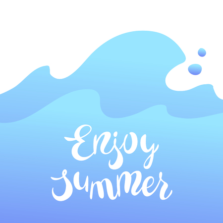 Enjoy summer illustration. Color card with wave and lettering.のイラスト素材