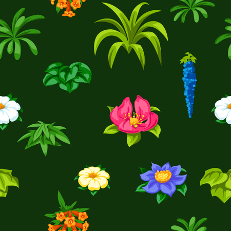 Seamless pattern with tropical flowers. Exotic tropical plants. Illustration of jungle nature.のイラスト素材