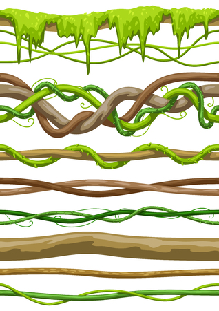 Twisted wild liana branch seamless patterns. Jungle vines plants. Woody natural tropical rainforest.のイラスト素材