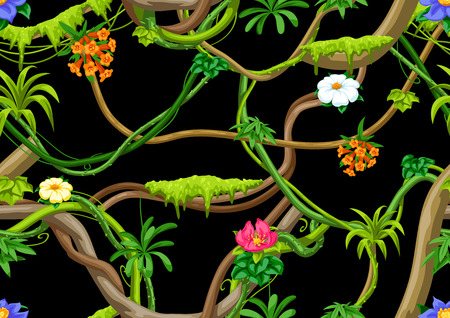 Twisted wild liana branch seamless pattern. Jungle vines plant. Woody natural tropical rainforest.のイラスト素材