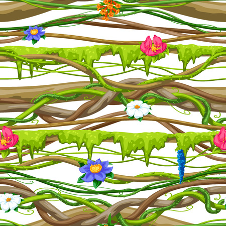 Twisted wild liana branch seamless pattern. Jungle vines plant. Woody natural tropical rainforest.のイラスト素材