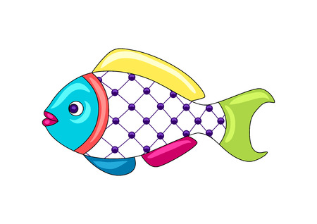 Decorative ornamental fish. Mexican ceramic cute naive art. Ethnic decorative objects. Traditional folk floral ornament.のイラスト素材